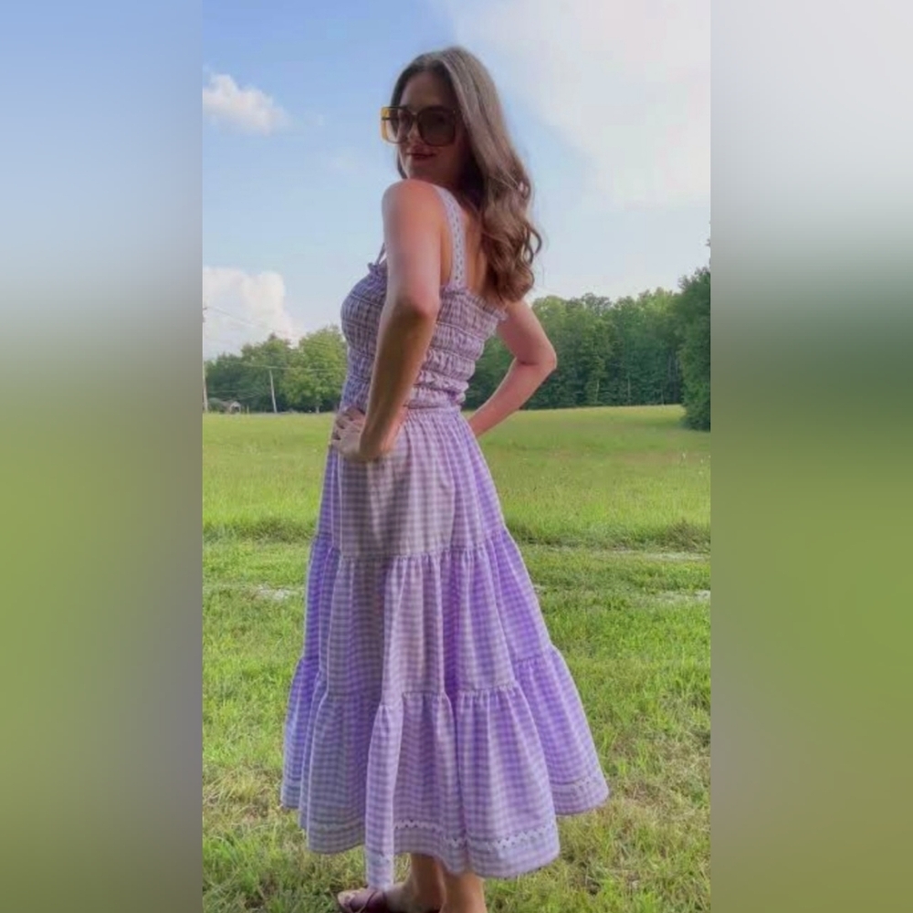 City Chic Lilac Gingham Tiered Maxi Dress